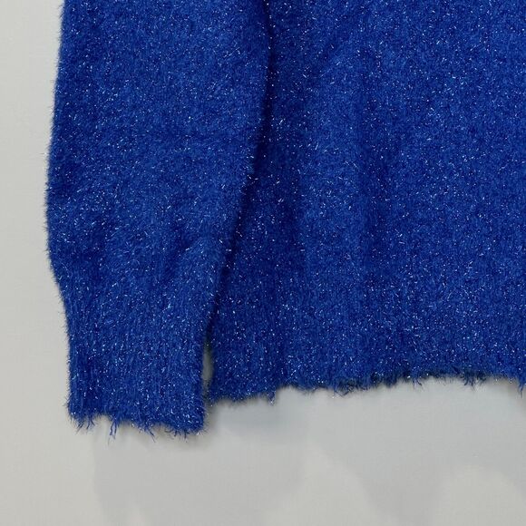 Sandrine Rose Pullover Long Sleeve Raw Hem Sweater Blue Metallic Women's XS NWT - Picture 5 of 8
